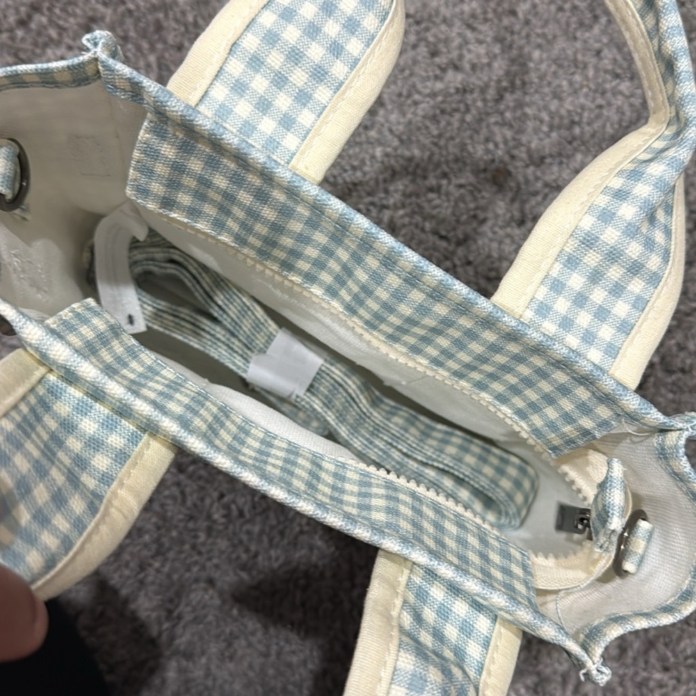 NWOT Kimchi Blue Serena Gingham Mini Tote Bag In Aqua - Picture 3 of 3